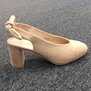 Nude Faux Suede Bow Sling Back Heel